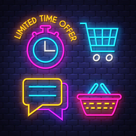 E-commerce neon signs collection. E-commerce signs. Neon signs. Vectorのイラスト素材