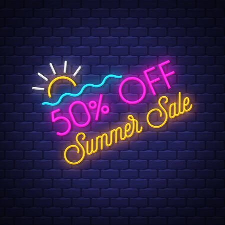 Summer sale banner. Neon sign lettering. Vectorのイラスト素材