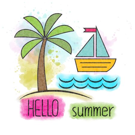 Watercolor summer holiday poster. Summer banner. Vector.のイラスト素材