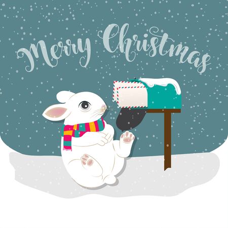 Christmas card with rabbit, Christmas background. Flat design. Vectorのイラスト素材