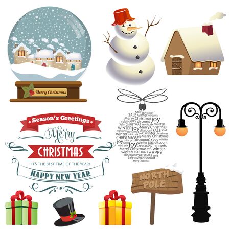 Cute hand drawn, Christmas items collection isolated on whiteのイラスト素材