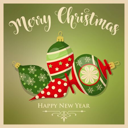 Vintage  Christmas card with Christmas balls and message. Christmas poster. Print. Vectorのイラスト素材