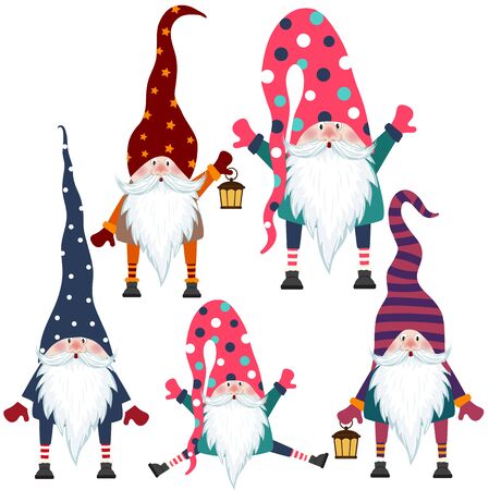 Beautiful flat design gnomes collection. Isolated items. Vectorのイラスト素材