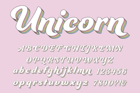 Magical 3D Alphabet Letters, Numbers and Symbols. Sweet childish Typography . Vectorのイラスト素材