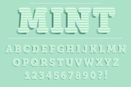 Modern 3D mint Alphabet Letters, Numbers and Symbols. Sweet Typography . Vectorのイラスト素材