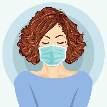 Young woman with medical mask. Coronavirus disease, Covid-19. Vectorのイラスト素材
