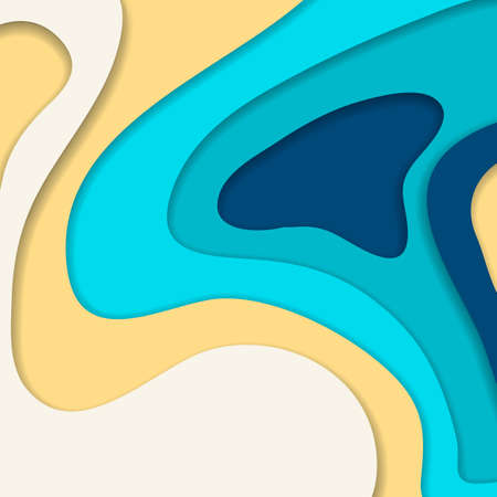 Abstract blue and yellow 3D paper cut background. Abstract wave shapes. Vector formatのイラスト素材
