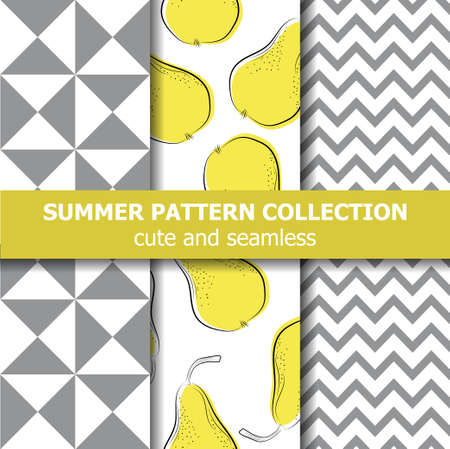 Cute summer pattern collection. Pears theme. Summer banner. Vector.のイラスト素材