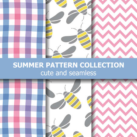 Summer pattern collection. Bees theme. Summer banner. Vectorのイラスト素材