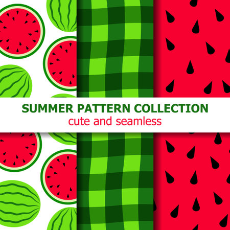 Cute summer pattern collection. Watermelon theme. Summer banner. Vectorのイラスト素材