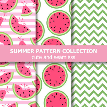 Cute summer pattern collection. Watermelon theme. Summer banner. Vectorのイラスト素材