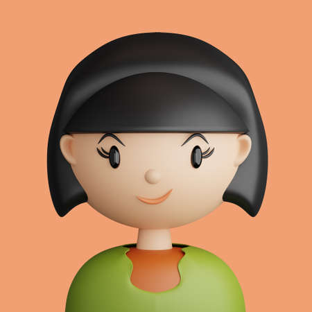 3D illustration of smiling  pretty woman. Cartoon close up portrait of standing caucasian woman on a...