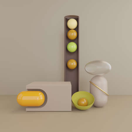 3D geometric empty podium for product palcement. Mock-up product stand in  brown colorの写真素材