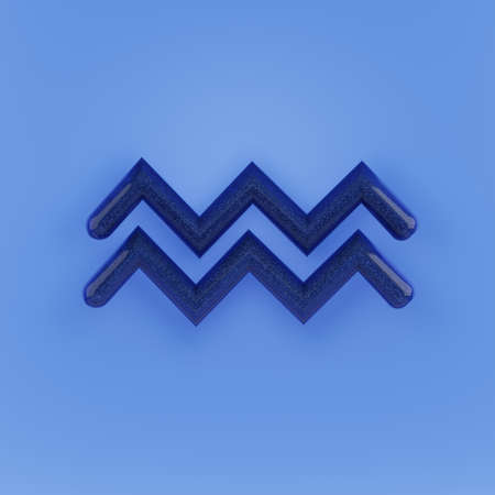 3D illustration of Aquarius Zodiac sign. Glittering and shining blue Aquarius Zodiac signの写真素材