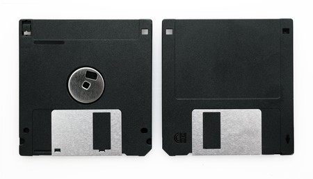 Floppy disks isolated on white backgroundの写真素材