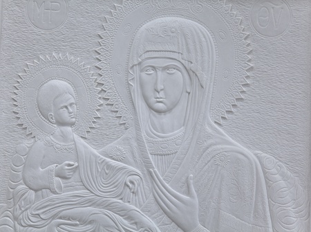 marble carving of the Virgin Mary and Christの写真素材