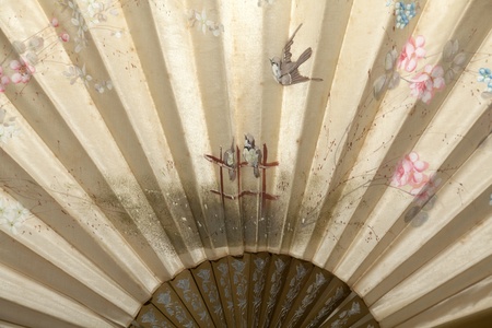 Silk hand fan with a nature design with birds and flowersのeditorial素材