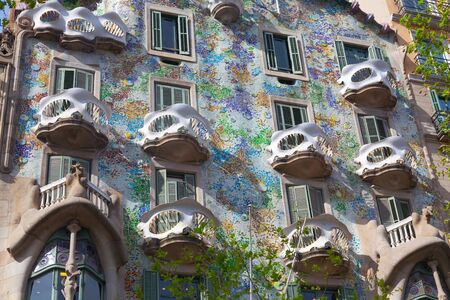 BARCELONA - APRIL 14: The facade of the house Casa Battlo (also could the house of bones) designed by Antoni Gaudi with his famous expressionistic style on April 14, 2012 in Barcelona, Spainのeditorial素材