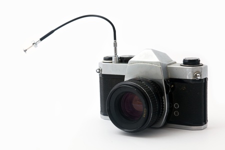 Vintage SLR Photo Camera Isolated On White Backgroundの写真素材