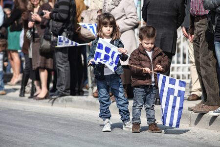 THESSALONIKI, GREECE - MARCH 25: On 25th of each March a parade is held for the anniversary of Greek revolution against Turkish occupation on March 25, 2011 in Thessaloniki, Greece.のeditorial素材