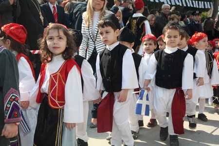 THESSALONIKI, GREECE - MARCH 25: On 25th of each March a parade is held for the anniversary of Greek revolution against Turkish occupation on March 25, 2011 in Thessaloniki, Greece.のeditorial素材