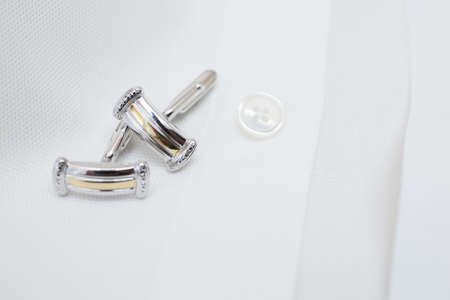 Groom accessories. Cufflinks on the shirtの写真素材