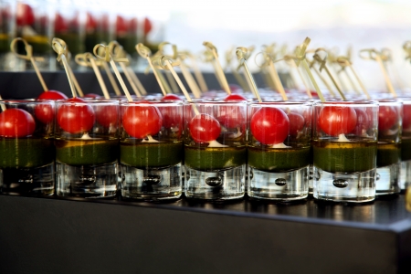 Canape food is a small, prepared and usually decorative food, held in the fingers and often eaten in one bite.の写真素材