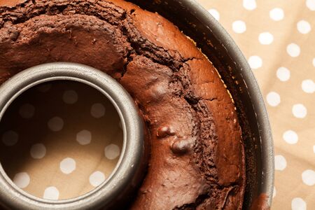 Freshly baked Chocolate cake in a baking panの写真素材