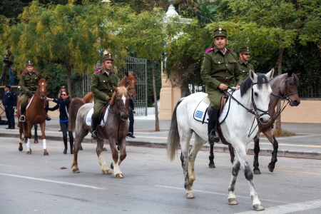 THESSALONIKI, GREECE - OCT 27:100th liberation anniversary from the Cityâs 500 years Ottoman Empire Occupation; flown of the Greek flag on the White Tower on Oct 27, 2012 in Thessaloniki, Greeceのeditorial素材