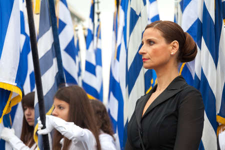 THESSALONIKI, GREECE - OCT 27:100th liberation anniversary from the City?s 500 years Ottoman Empire Occupation; flown of the Greek flag on the White Tower on Oct 27, 2012 in Thessaloniki, Greeceのeditorial素材