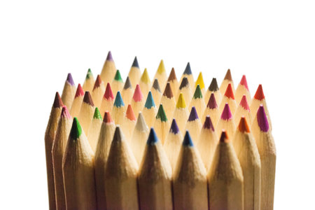 Colored wooden Crayons. Upside view. Soft focus.

の写真素材