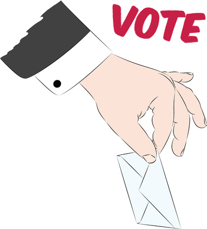 Hand with voting ballot. Vector illustrationのイラスト素材