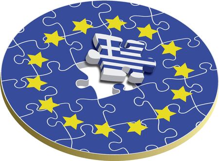 Jigsaw puzzle showing Greece removed from the European Union. Vector illustration Eps 10のイラスト素材