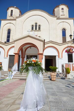 Outdoor wedding decoration of Orthodox Churchの写真素材