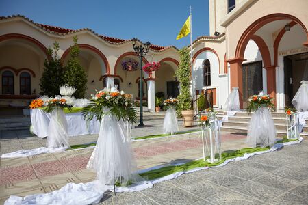 Outdoor wedding decoration of Orthodox Churchの写真素材