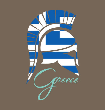 Ancient Greek battle helmet with flag of Greeceのイラスト素材