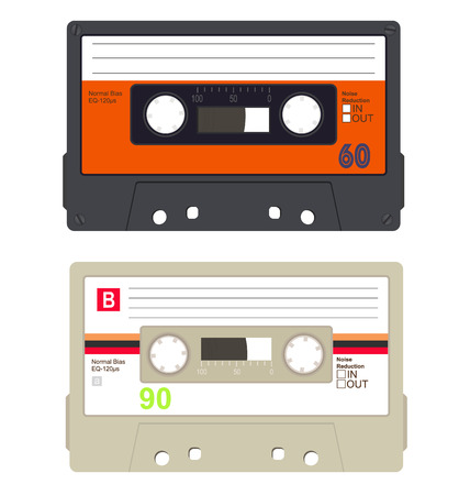 Retro audio tape cassette set isolated on a white background.のイラスト素材