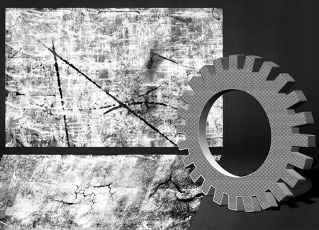 abstract grunge grey background with 3d metal pinion illustrationの写真素材