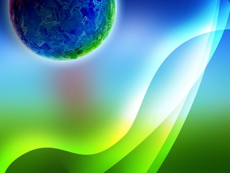 blue planet on colorfull abstract backgrjund with green blue and yellow space の写真素材