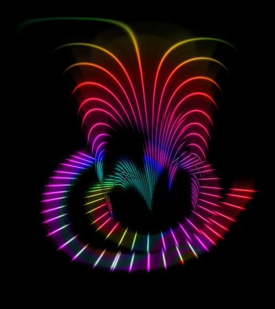 abstract rainbow neon waves on black background の写真素材