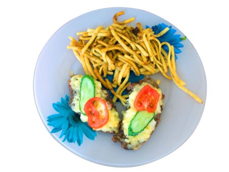 delicious meat with cheese and vegetables and passtaの写真素材