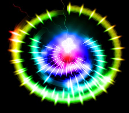 abstract rainbow neon waves on black background の写真素材