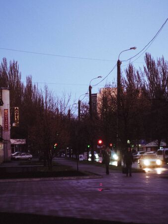 Rain in the city puddles dropsの写真素材