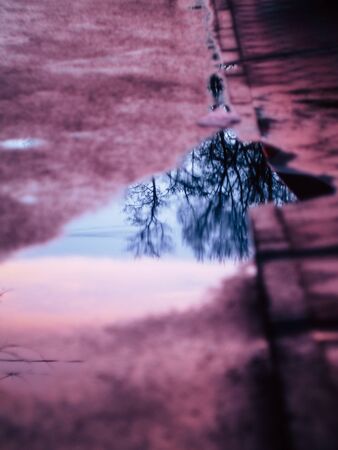 Rain in the city puddles dropsの写真素材