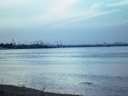beautyfull city beach blue river summer warm eveningの写真素材
