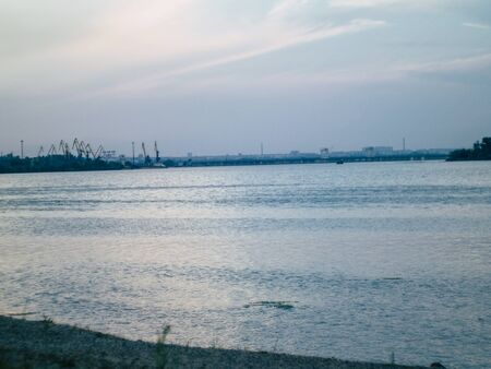 beautyfull city beach blue river summer warm eveningの写真素材