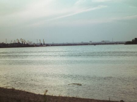beautyfull city beach blue river summer warm eveningの写真素材