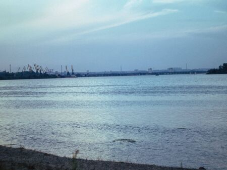beautyfull city beach blue river summer warm eveningの写真素材