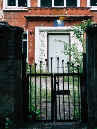 beautyfull old vintage mystical gate summer warm eveningの写真素材