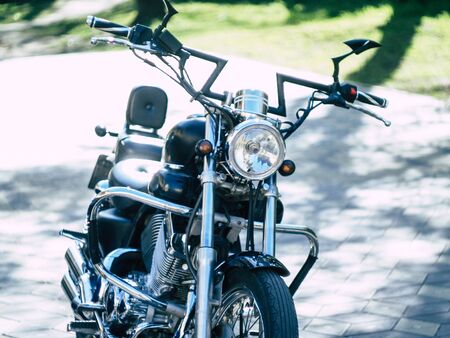 a motorcycle glistens in the sunの写真素材